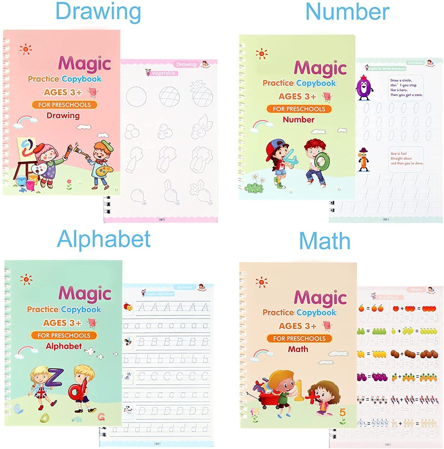 Sank Magic Practice Copybook, (4 BOOK +1 PEN + 10 REFILL)